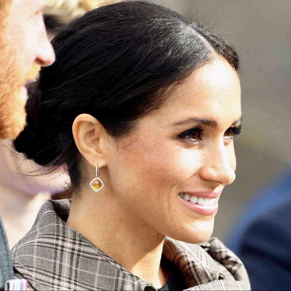 ⭐️LAST PAIR⭐️ Meghan Markle Inspired Luxury Yellow CZ Stone Stud Dangle Earrings - Picture 5 of 6